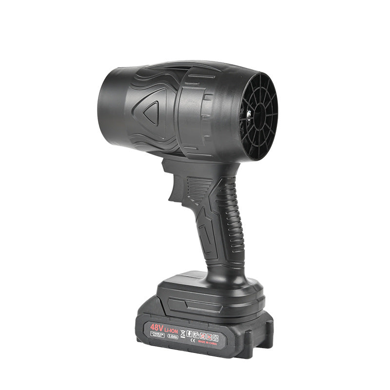 48V portable cordless dust cleaner with 2 rechargeable lithium batteries included, front view showing body and nozzle

