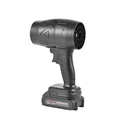 48V portable cordless dust cleaner with 2 rechargeable lithium batteries included, front view showing body and nozzle
