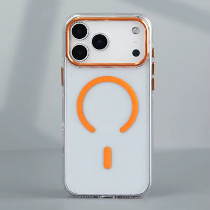 MagSafe compatible case in orange blue and white colors
