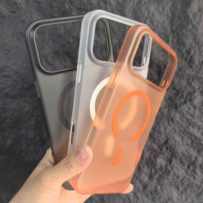 Berlia Slim Matte MagSafe plastic case for iPhone 17 Pro Series in black white and orange