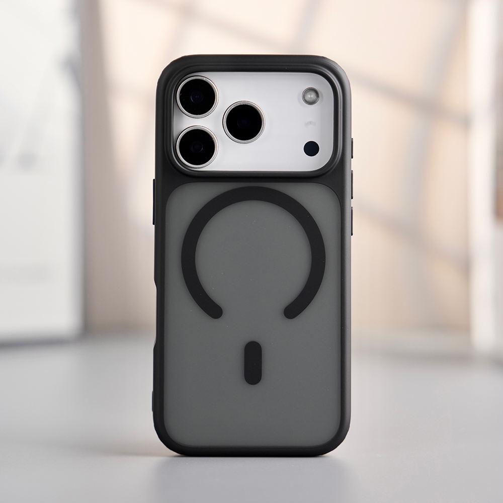Protective iPhone case with camera cutout and magnetic ring