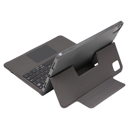 iPad folio keyboard case built-in pen holder slot holding Apple Pencil on side of case
