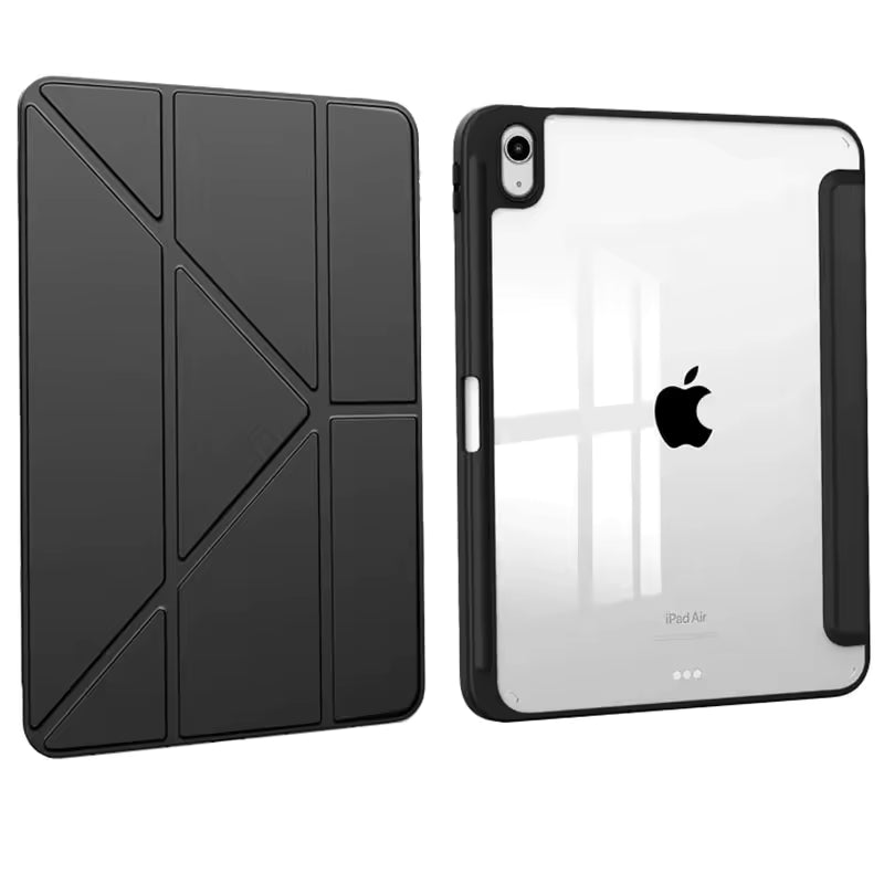 Clear back smart iPad case with origami stand black