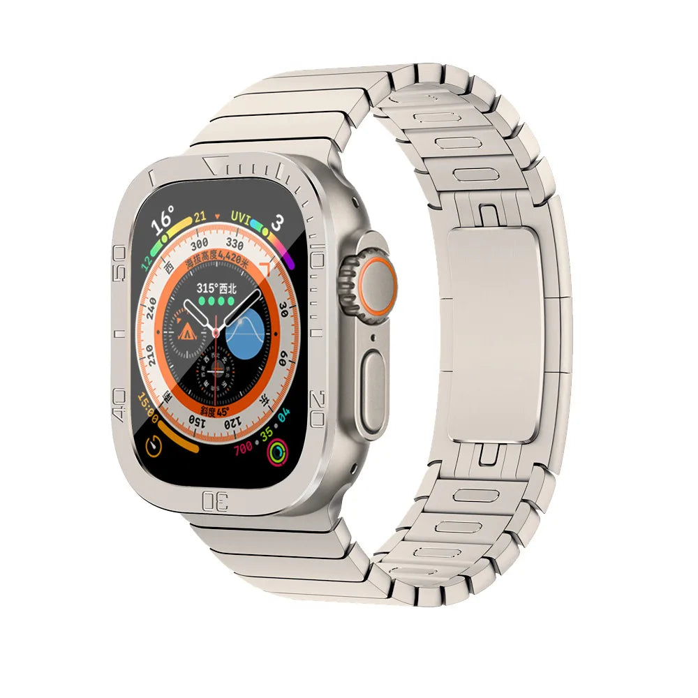 Durable Apple Watch Ultra metal case with sleek premium finish.