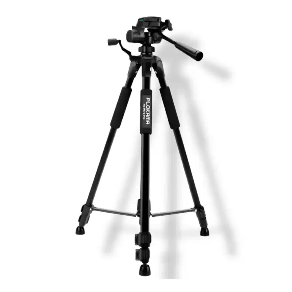 Plokama PK-9970 mobile tripod fully extended to 1.8m height with smartphone mounted
