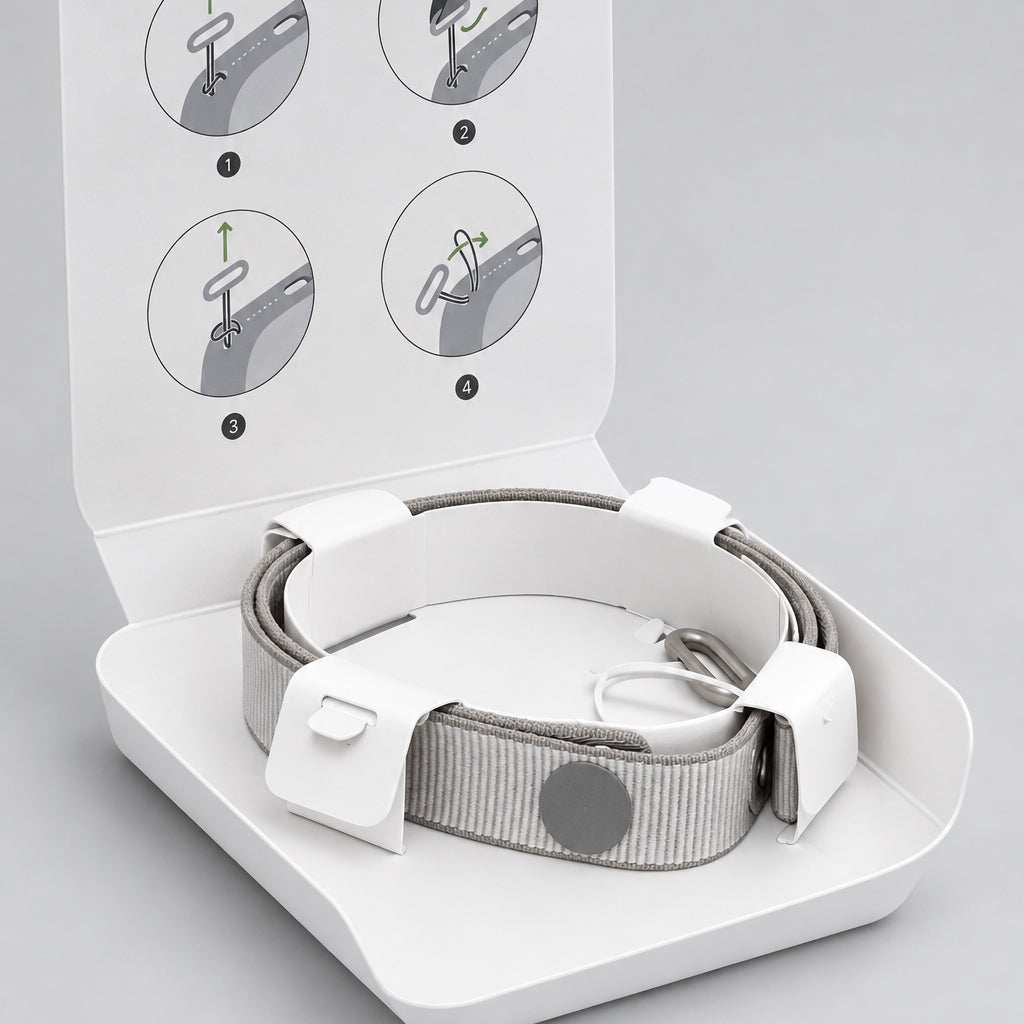 Light grey magnetic woven wrist strap in original packaging with magnetic snap button