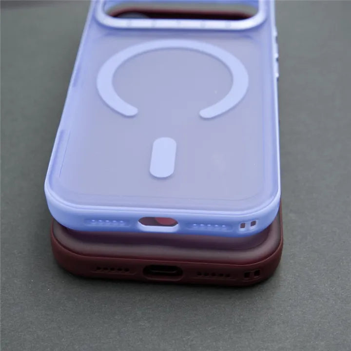 Frosted MagSafe iPhone case bottom view – open USB-C port and speaker cut-outs