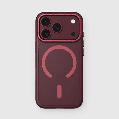 Burgundy frosted MagSafe case with raised camera frame for iPhone 17/18 Pro & Pro Max
