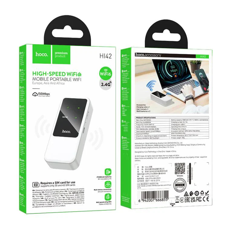 HOCO HI42 2.4G Mobile Portable 4G WiFi Router with Dual 2000mAh Battery