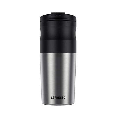 LePresso portable mug coffee maker with built-in burr grinder
