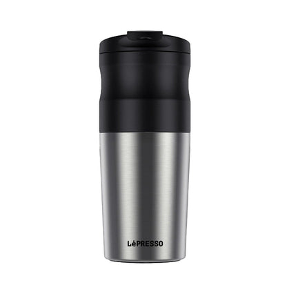 LePresso portable mug coffee maker with built-in burr grinder
