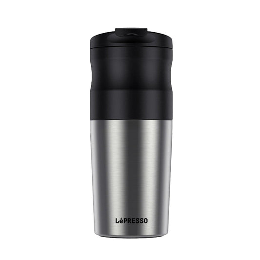 LePresso portable mug coffee maker with built-in burr grinder

