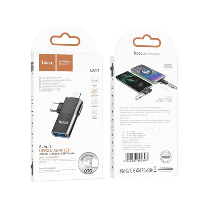 Hoco UA17 2-in-1 USB Adapter – USB to Type-C & Micro USB