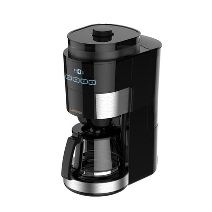 LePresso drip coffee machine brewing 10 cups with detachable 1.25L water tank and removable filter funnel
