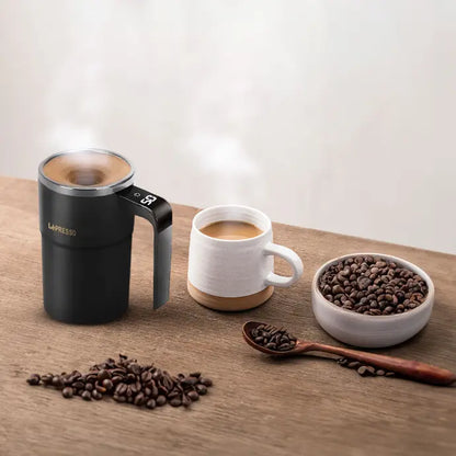 LePresso Stirmagic 380mL mug with detachable magnetic stirring rod removed for easy cleaning
