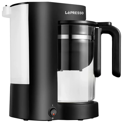 LePresso Duo Brew 750mL water tank close-up with keep-warm function maintaining temperature at 72°C or above
