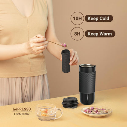 LePresso thermal tumbler with leak-resistant lid and durable double-wall construction
