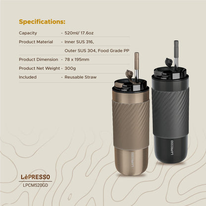 Infusion filter inside LePresso tumbler preparing fresh tea and flavored water on the go
