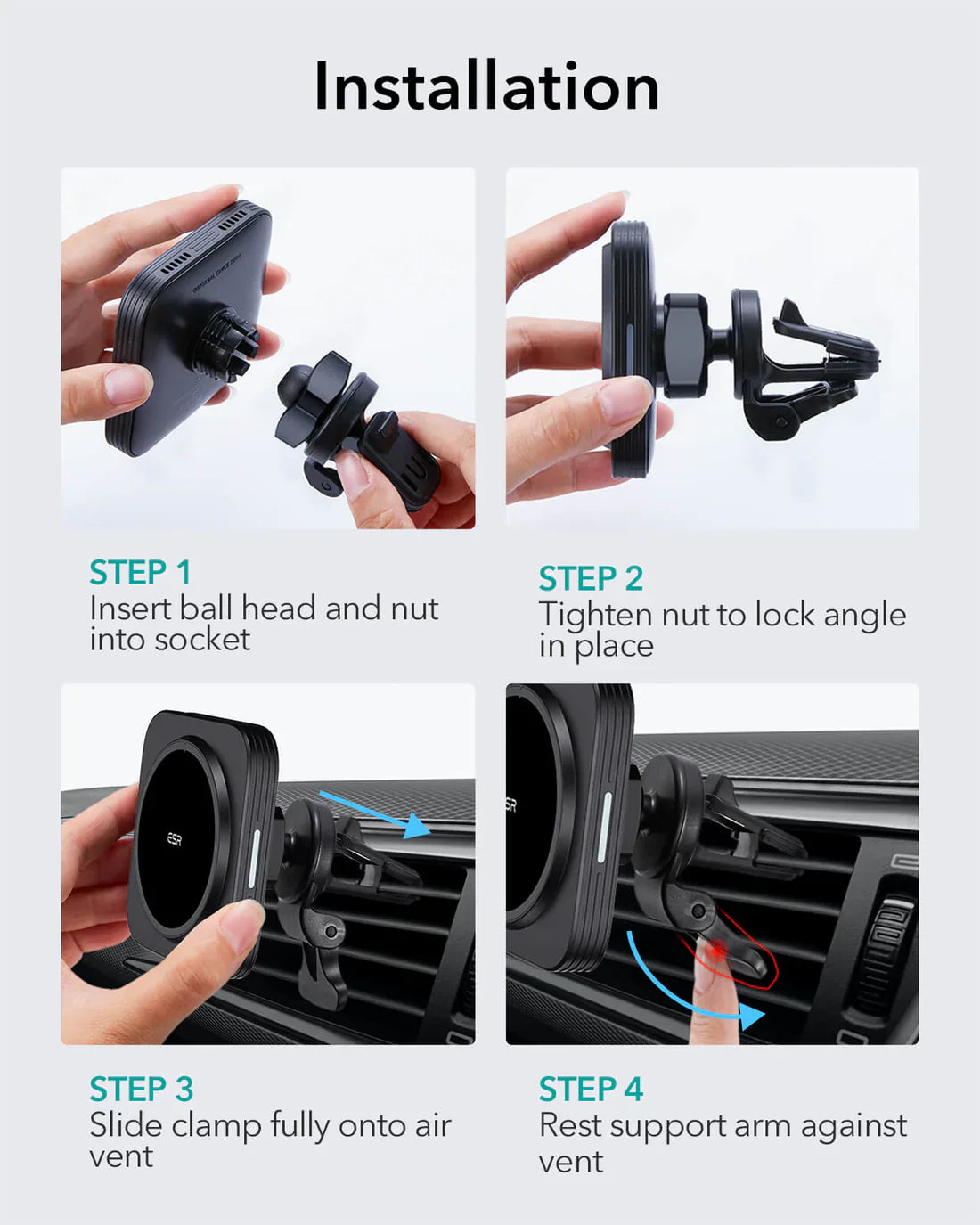 ESR Wireless Car Charger Holder (HaloLock) – Black