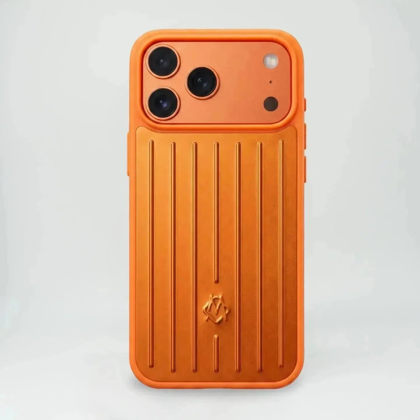 Grooved aluminum iPhone 17 Pro case in orange