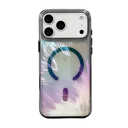 Iridescent feather MagSafe case orange frame - holographic back