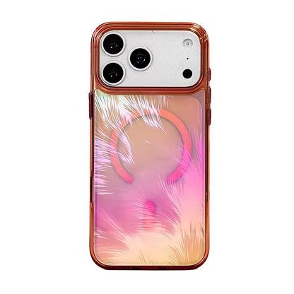 Iridescent feather MagSafe case black frame - open camera cutout