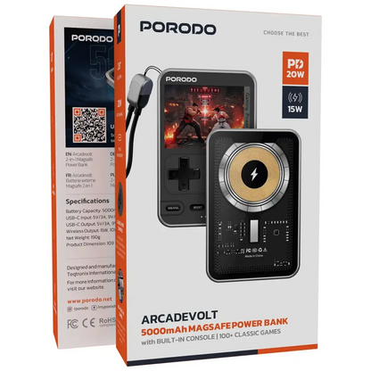 MagSafe Power Bank 5000mAh Porodo Arcadevolt – Built-In Retro Games