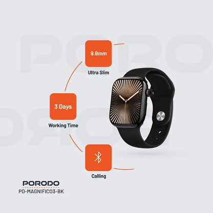 PORODO Magnifico 3 Smart Watch Slim 2.0" HD Display & Extra Strap