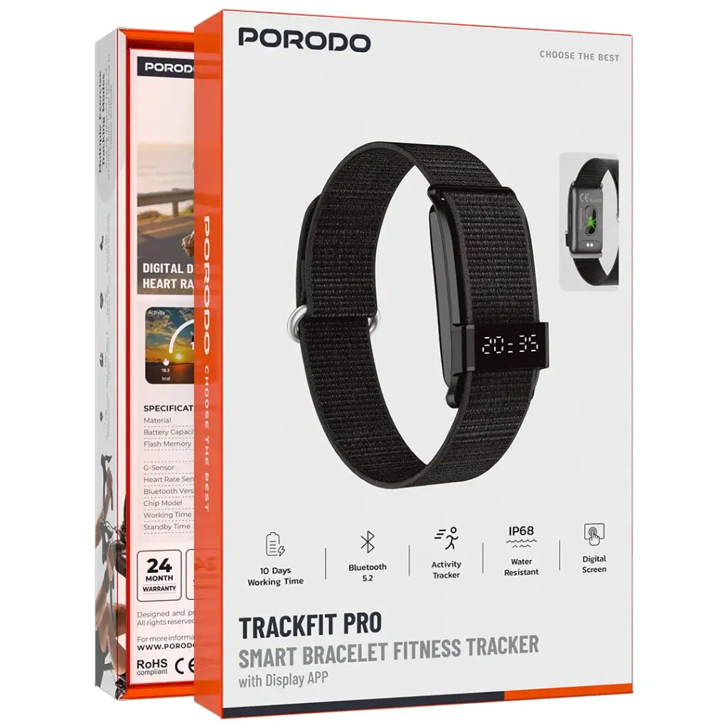 Porodo Trackfit Pro wearable fitness tracker with app connectivity
