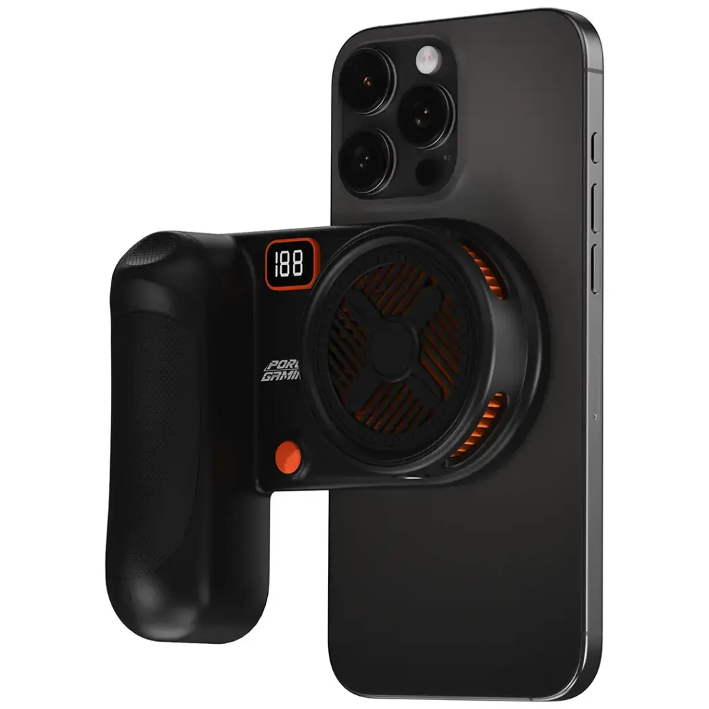 Porodo ArcticChill gaming phone cooler attached to phone