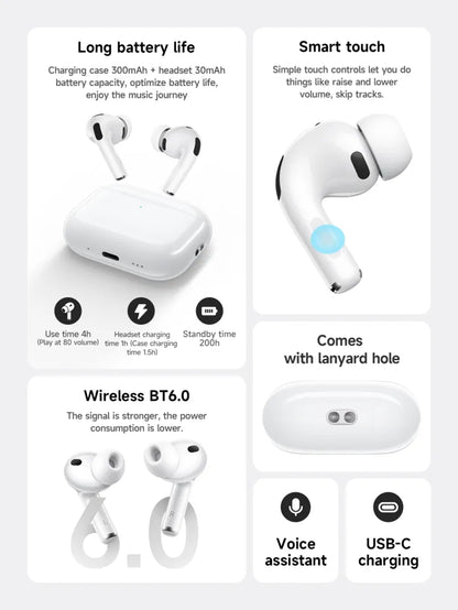 Hoco EW98 TWS earbuds charging case open showing 300mAh battery and earbud placement
