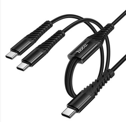 HOCO X123 2-in-1 USB-C to USB-C cable with dual connectors, 1 meter length.
