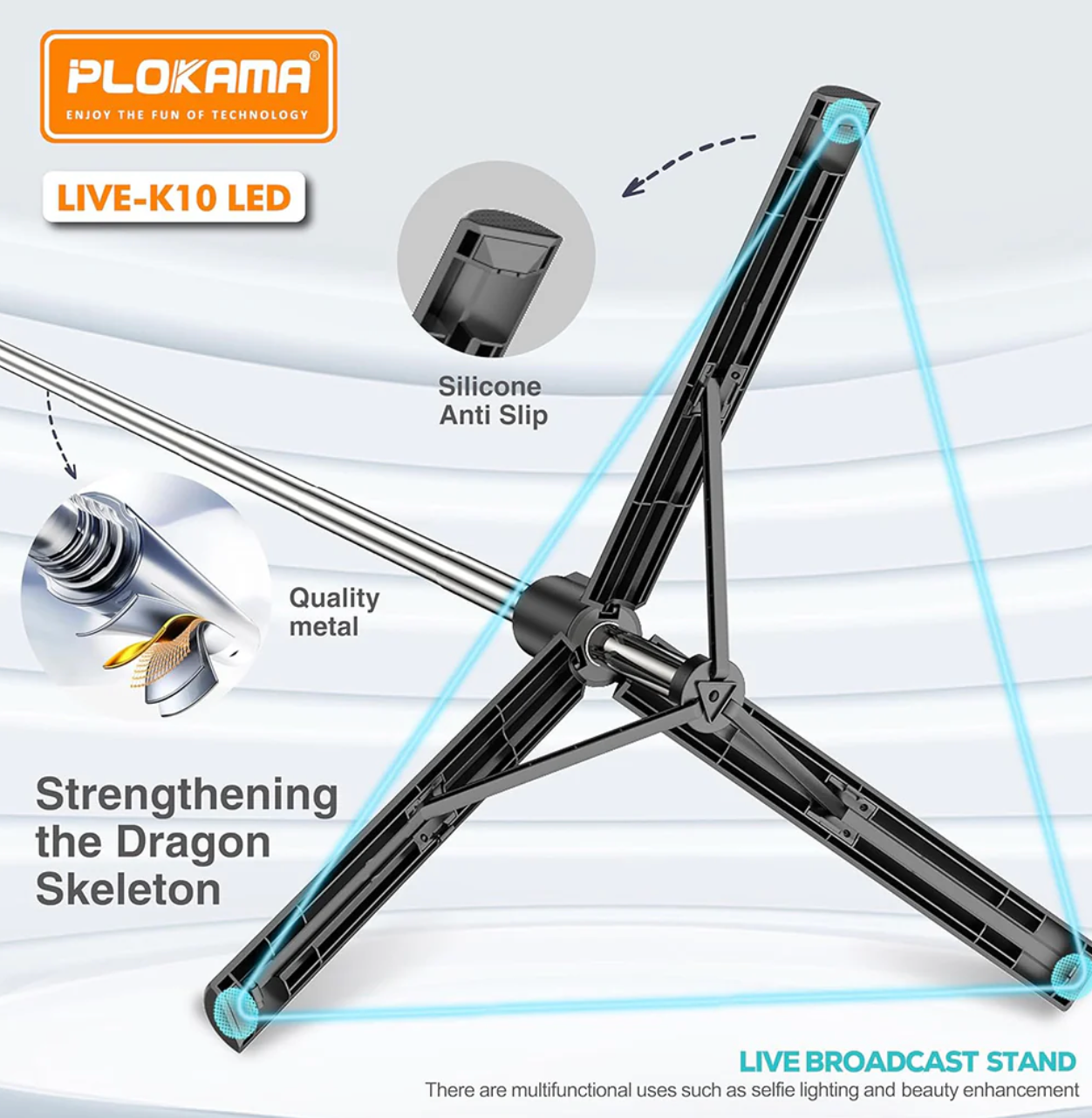 phone tripod with built in LED light and Bluetooth remote
