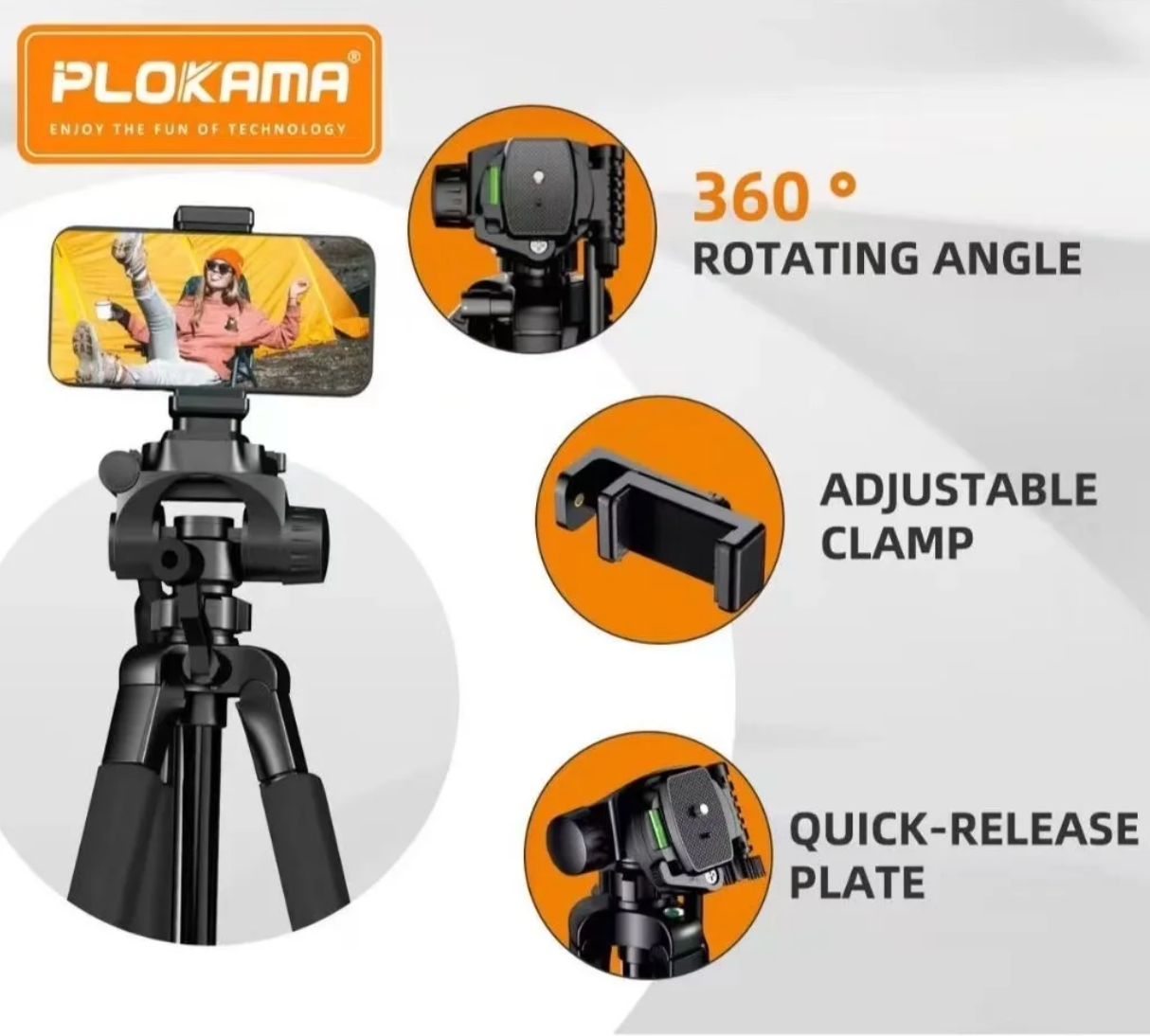 Smartphone mounted on Plokama PK-9950 tripod
