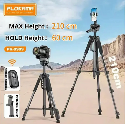 Professional Tripod For Camera & Phone 2.1M With Remote Control Plokama PK-9999