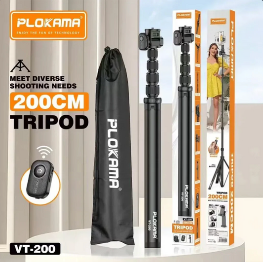 Adjustable 2-meter tripod stand Plokama VT-200 for content creation
