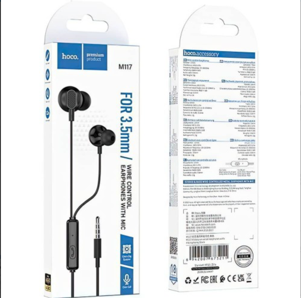 Wired Earphones HOCO M117 Victory - 3.5mm with Mic, 13mm Driver