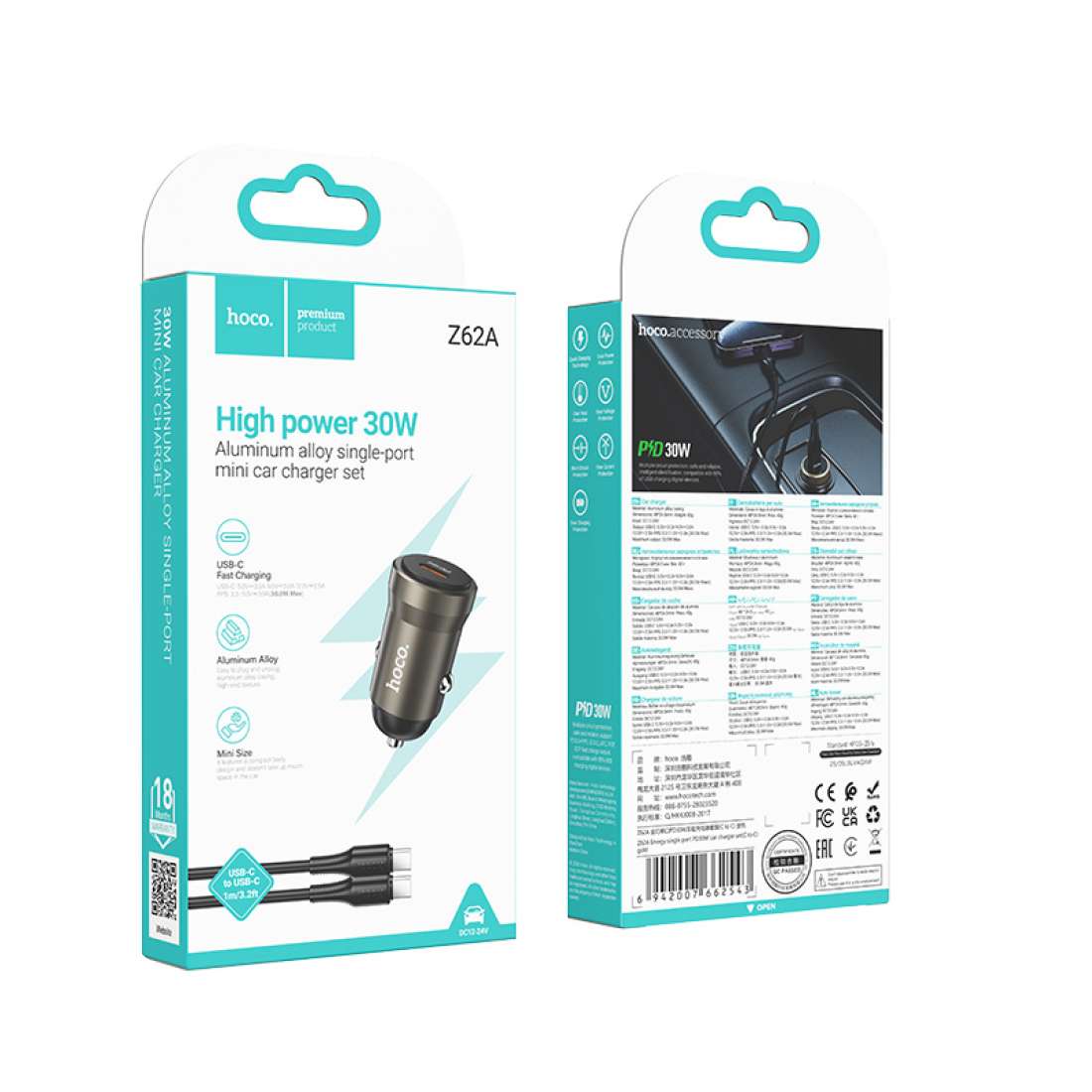HOCO USB-C PD car charger for smartphones and tablets
