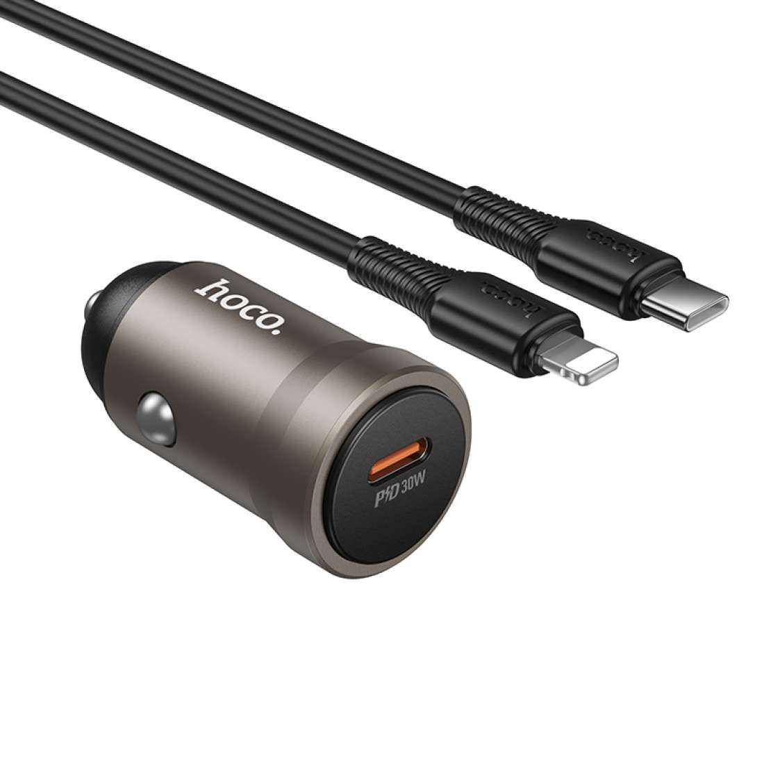HOCO USB-C PD 30W car charger with Type-C to Lightning cable
