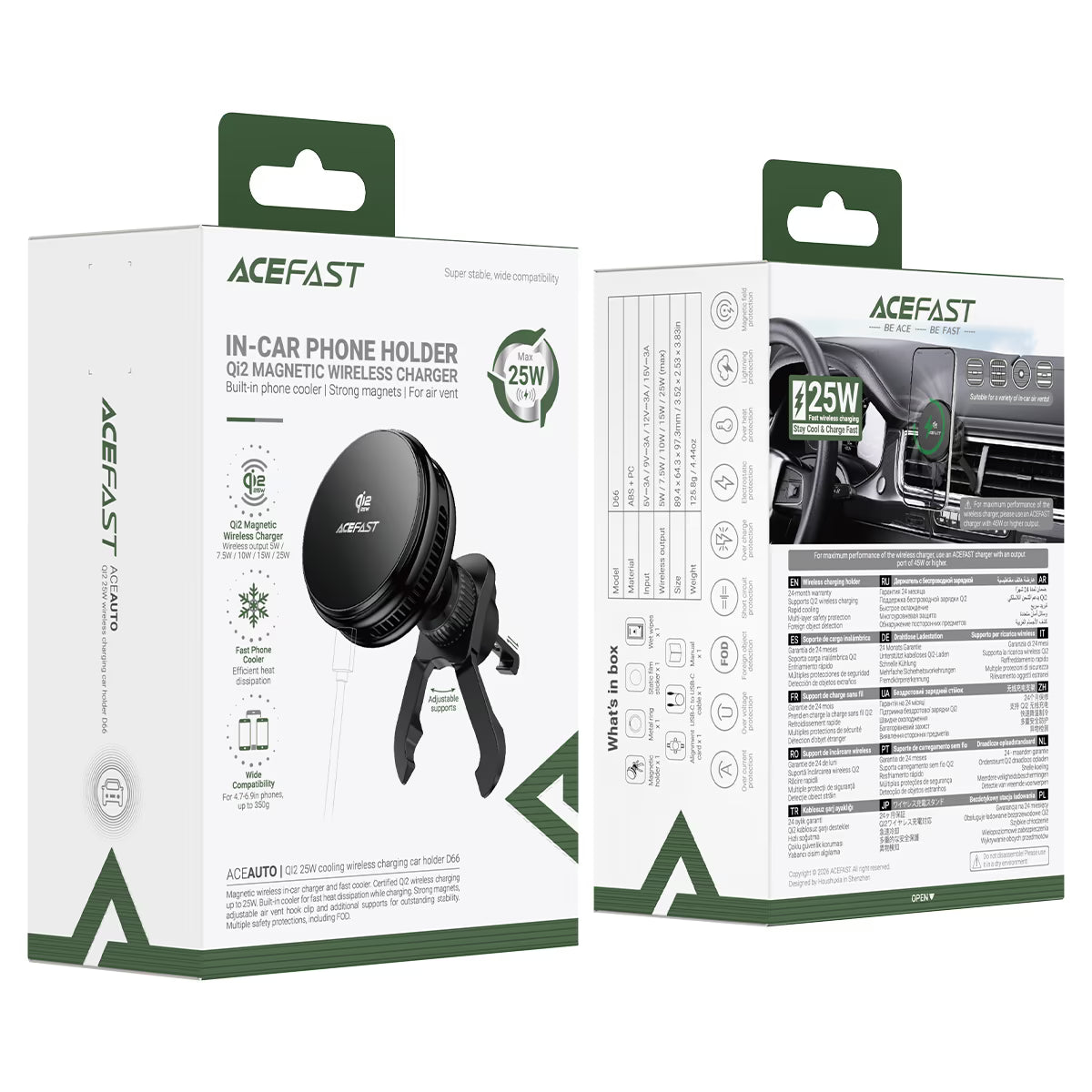 Qi2 25W Wireless Car Charger – Acefast D66 Magnetic Vent Mount