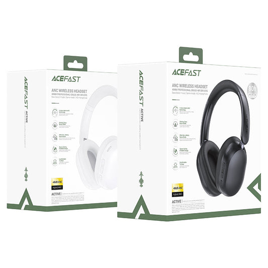 ACEFAST H12 ANC wireless headset with over-ear design in black.
