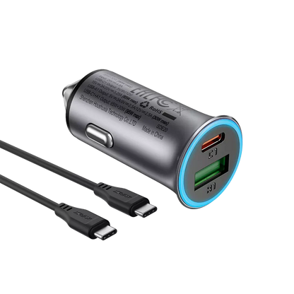 ACEFAST B16 95W dual-port car charger with ice-blue LED