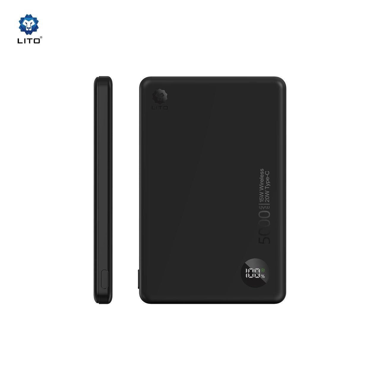 LITO LP08 5000mAh Portable Slim Magnetic Wireless MagSafe Power Bank with Display Description:
