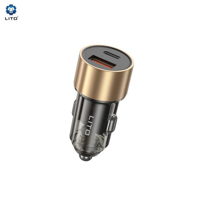 LITO IN‑C04 Transparent Metal 52W Dual‑Port Car Charger – PD USB‑C & USB‑A