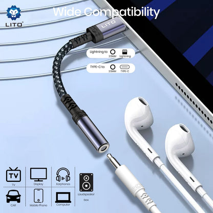 LITO LA03L Lightning to 3.5mm Jack Audio Adapter | iPhone Headphone Converter