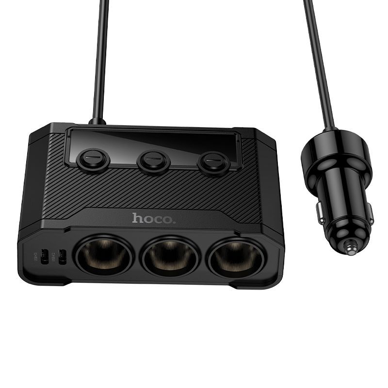 Hoco Z64 240W High-Power Car Charger | 3-in-1 Socket & LED Display