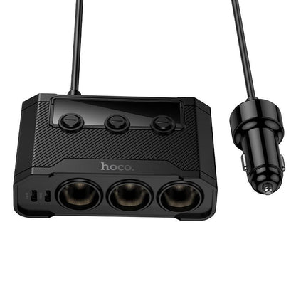 Hoco Z64 240W High-Power Car Charger | 3-in-1 Socket & LED Display