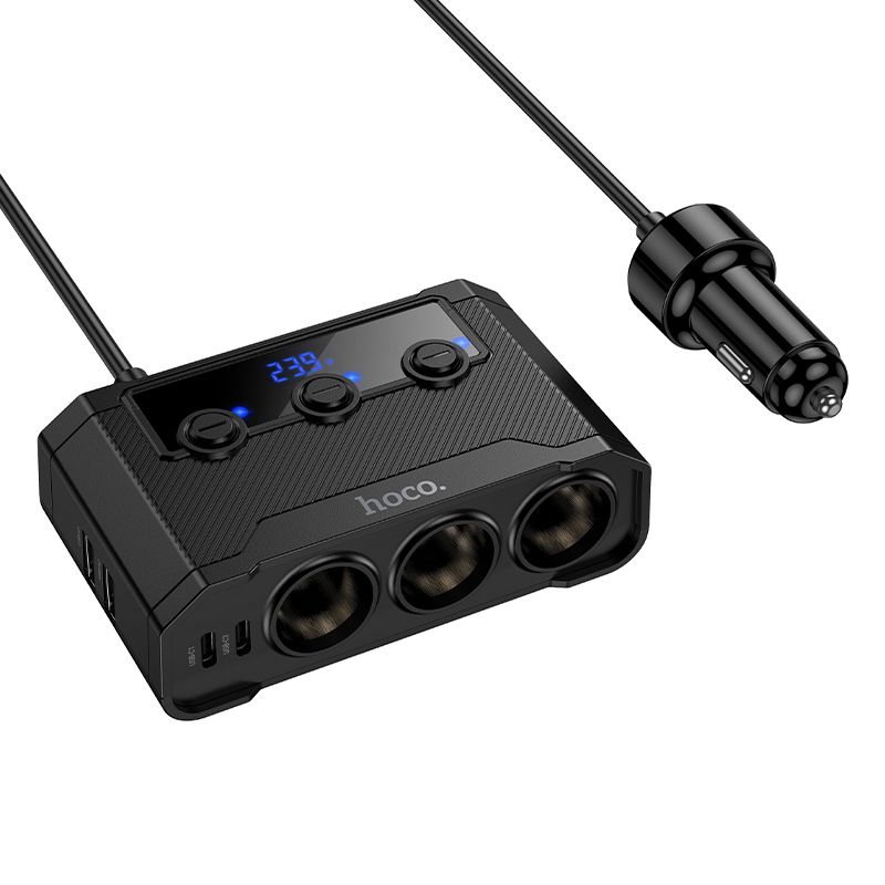 Hoco Z64 240W High-Power Car Charger | 3-in-1 Socket & LED Display