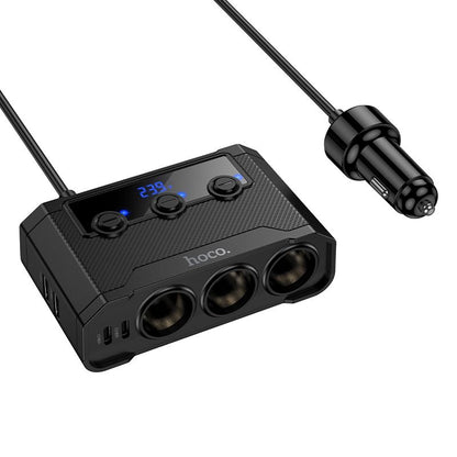 Hoco Z64 240W High-Power Car Charger | 3-in-1 Socket & LED Display