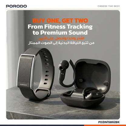 2-in-1 Smart Fitness Band & Earbuds Porodo ActiveX – Health Tracker